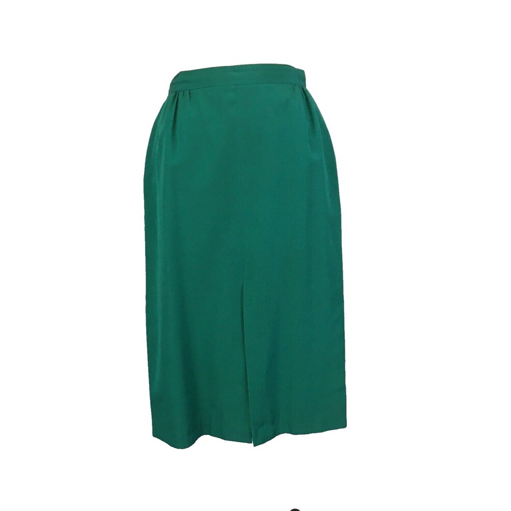 City Girl‎ Vintage 80s Shiny Green Straight Skirt, Front Kick pleat, 28 Waist